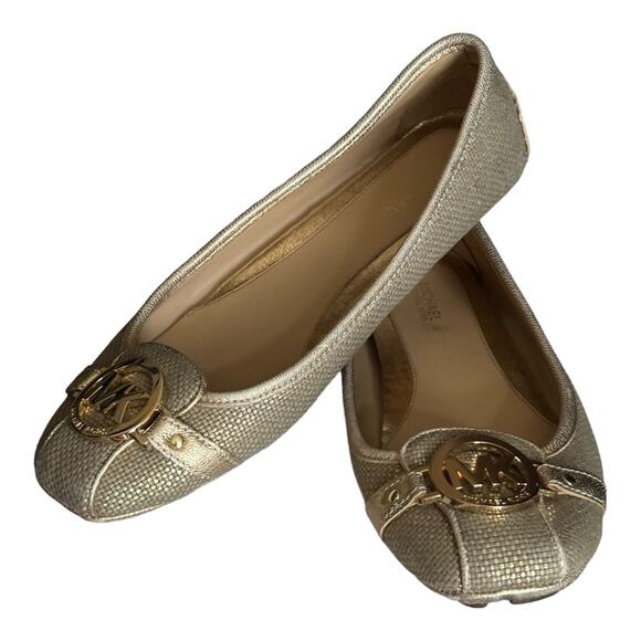 Michael Kors Fulton Leather Bling Metallic Gold  Flats Shoes size 7.5 - Picture 1 of 13